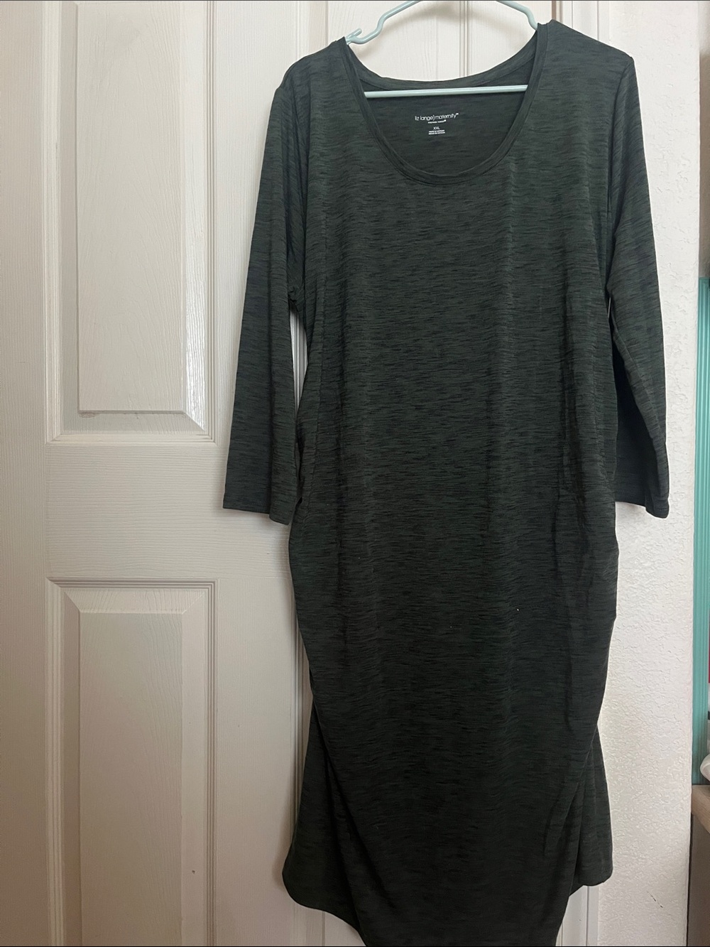 Liz Lange Olive Green Scoop Neck Midi Dress